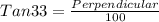 Tan33 = \frac{Perpendicular}{100}