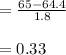 =\frac{65 - 64.4}{1.8}\\ \\= 0.33