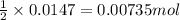 \frac{1}{2}\times 0.0147=0.00735mol
