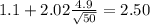 1.1+2.02\frac{4.9}{\sqrt{50}}=2.50