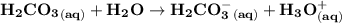 \mathbf{H_2CO_3_{(aq)} + H_2O \to H_2CO_3^-_{(aq)}+ H_3O^+_{(aq)}}