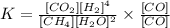 K=\frac{[CO_2][H_2]^4}{[CH_4][H_2O]^2}\times \frac{[CO]}{[CO]}