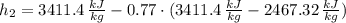 h_{2} = 3411.4\,\frac{kJ}{kg} - 0.77\cdot (3411.4\,\frac{kJ}{kg} - 2467.32\,\frac{kJ}{kg} )