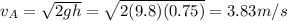v_A=\sqrt{2gh}=\sqrt{2(9.8)(0.75)}=3.83 m/s