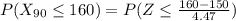 P(X_{90}\leq160) = P(Z\leq  \frac{160- 150 }{4.47})
