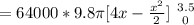 = 64000 * 9.8 \pi [4x - \frac{x^2}{2} ]\left {3.5} \atop {0} \right.