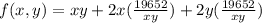 f(x,y)=xy+2x(\frac{19652}{xy})+2y(\frac{19652}{xy})
