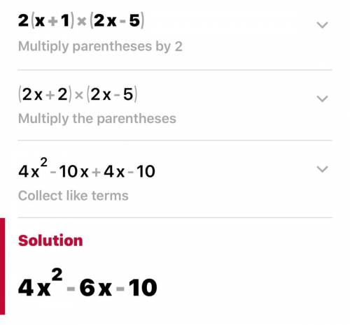 Multiply the expression 2(x+1)(2x-5)