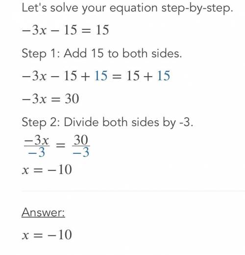 -3x - 15=15 solve for x please