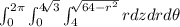 \int_{0}^{2\pi}\int_{0}^{4\sqrt[]{3}} \int_{4}^{\sqrt[]{64-r^2}} rdz dr d\theta