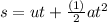 s=ut+\frac{(1)}{2}at^2