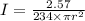 I=  \frac{2.57}{234 \times\pi r^2}