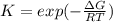 K=exp(-\frac{\Delta G }{RT}  )