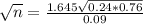 \sqrt{n} = \frac{1.645\sqrt{0.24*0.76}}{0.09}