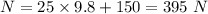 N=25\times 9.8+150=395\ N