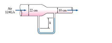 Air flows through a pipe at a rate of 124 L/s. The pipe consists of two sections of diameters 22 cm