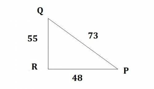 In ΔPQR, the measure of ∠R=90°, QP = 73, PR = 48, and RQ = 55. What ratio represents the sine of ∠Q?