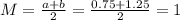 M = \frac{a + b}{2} = \frac{0.75 + 1.25}{2} = 1