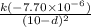 \frac{k(-7.70 \times 10^{-6})}{(10-d)^2}