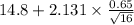 14.8+2.131 \times {\frac{0.65}{\sqrt{16} } }