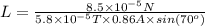 L = \frac{8.5 \times 10^{-5}N}{5.8 \times 10^{-5}T \times 0.86 A \times sin(70^{o})}