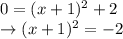 0=(x+1)^2+2\\\rightarrow (x+1)^2=-2