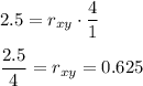 2.5=r_{xy}\cdot\dfrac{4}{1}\\\\\dfrac{2.5}{4}=r_{xy}=0.625