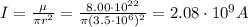 I=\frac{\mu}{\pi r^2}=\frac{8.00\cdot 10^{22}}{\pi (3.5\cdot 10^6)^2}=2.08\cdot 10^9 A