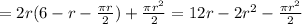 =2r(6-r-\frac{\pi r}{2})+\frac{\pi r^2}{2}}=12r-2r^2-\frac{\pi r^2}{2}