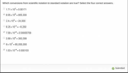 Which conversions from scientific notation to standard notation are true? Check all that apply. 1.71