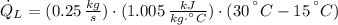 \dot Q_{L} = (0.25\,\frac{kg}{s} )\cdot (1.005\,\frac{kJ}{kg\cdot ^{\textdegree}C} )\cdot (30\,^{\textdegree}C-15\,^{\textdegree}C)