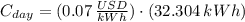 C_{day} = (0.07\,\frac{USD}{kWh} )\cdot (32.304\,kWh)