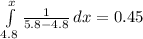 \int\limits^{x}_{4.8} {\frac{1}{5.8-4.8}}\, dx=0.45