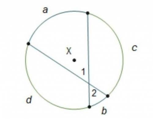 Which equation can be used to solve for m∠1? m∠1 = One-half(a – b) m∠1 = One-half(a + b) m∠1 = One-h