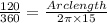 \frac{120}{360} = \frac{Arc length}{2\pi\times 15}