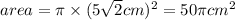area= \pi \times (5\sqrt{2}cm)^2=50\pi cm^2