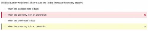 Which of the following situations would most likely cause the Fed to increase the money supply? Sele