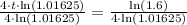 \frac{4\cdot t\cdot \text{ln}(1.01625)}{4\cdot \text{ln}(1.01625)}=\frac{\text{ln}(1.6)}{4\cdot \text{ln}(1.01625)}