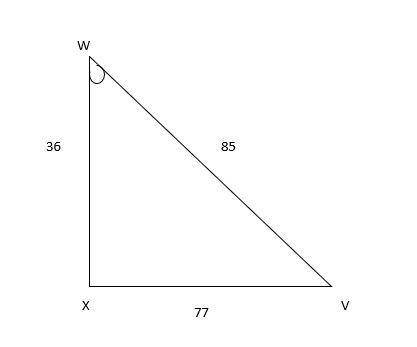 In ΔVWX, the measure of ∠X=90°, XW = 36, WV = 85, and VX = 77. What ratio represents the sine of ∠W?