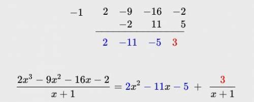 Use synthetic division to find the result when 2x3−9x2−16x−2 is divided by x+1. Write your answer in