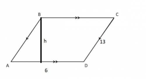 The parallelogram shown below has an area of 72 7272 units 2 2 squared. 6 6 h h 13 13 Find the missi