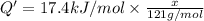 Q'=17.4 kJ/mol\times \frac{x}{121 g/mol}