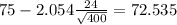 75-2.054\frac{24}{\sqrt{400}}=72.535