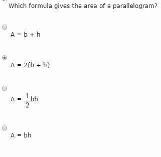 Which formula gives the area of a parallelogram? (3)