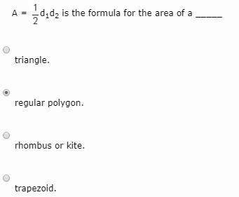 a = 1/2 d1d2 is the formula for the area of a (1)