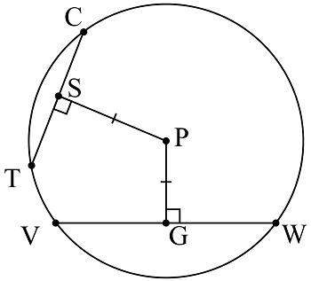 Pg=9 in. the radius of the circle is 41 inches. find the length of ct.  a. 40 b. 9