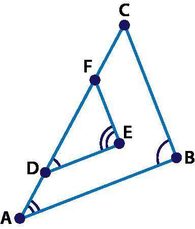 Name the similar triangles. triangles cba and fde with angle d congruent to angle b and