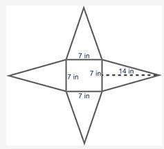 (05.07) the net of a pyramid is shown below:  the surface area of the solid is square i