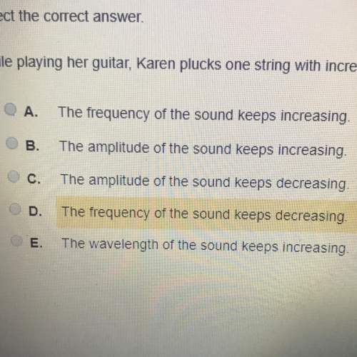 While playing her guitar, karen plucks one string with increasing levels of force. what effect does