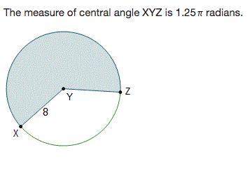 The measure of central angle xyz is 1.25 radians. what is the area of the sh